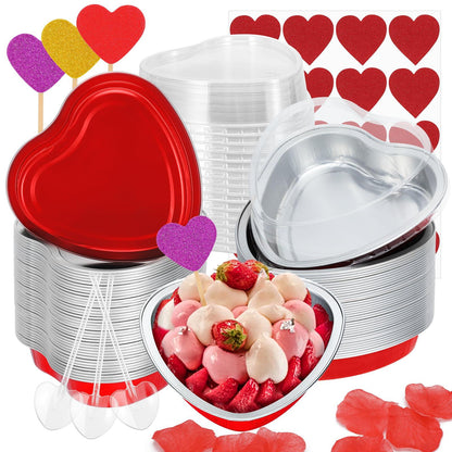 Colovis 255ml/8.7oz Heart Shaped Cake Pans with Spoons,28 Pack Disposable Mini Cake Pans with Lids Aluminum Heart Cake Pans for Valentine's Day Wedding Parties - CookCave
