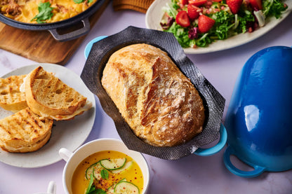 LoafNest: Incredibly Easy Artisan Bread Kit. Cast Iron Dutch Oven [Blue Gradient] and Perforated Non-Stick Silicone Liner. - CookCave