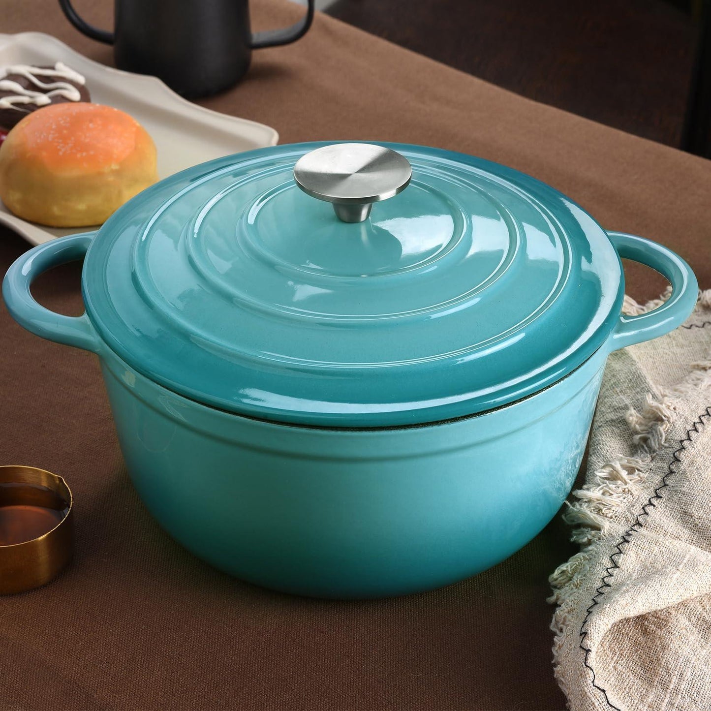 4.5 QT Enameled Cast Iron Dutch Oven with Lid Round Dutch Oven Big Dual Handles Classic Round Pot for Home Baking, Cooking, Aqua - CookCave