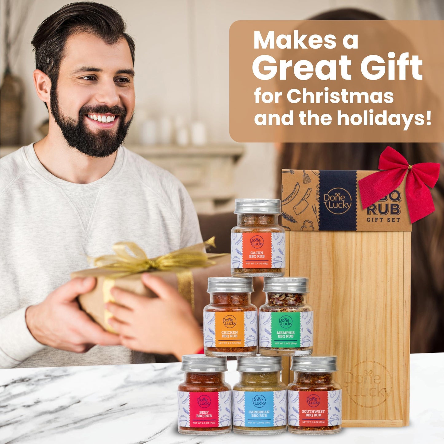 BBQ Rub Gift Set - Spice Gift Set in Premium Wooden Box - Great Grilling Gift for Christmas, Birthday, Father's Day for Him, Dad, Men, or Her - Unique Barbecue Seasonings (Set of 6) - CookCave