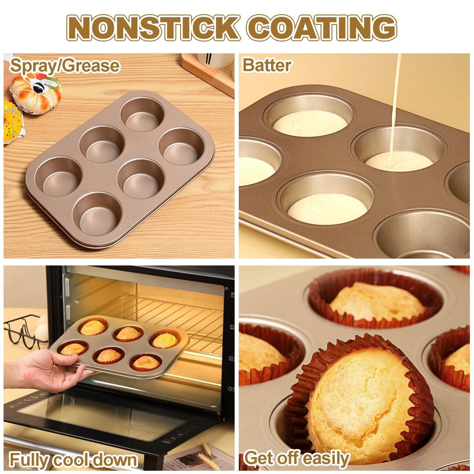 Oungy 3 PACK Non-Stick Round 6-Cup Standard Muffin Baking Pan Set Carbon Steel Cupcake Pan Muffin Tin Perfect for Making Muffins or Cupcakes, 10.6 x 7.3 x 1.2 inch - CookCave