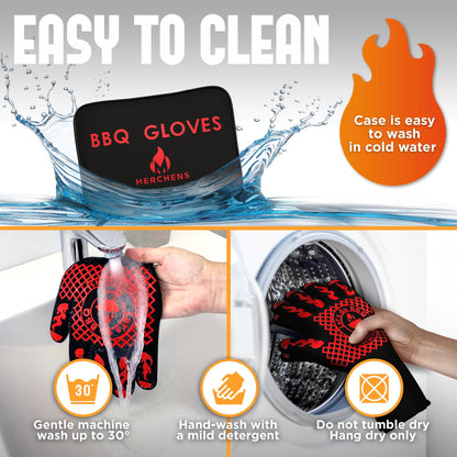 Pro-Series BBQ Gloves - Heat Resistant Grill, Grilling, and Oven Gloves for Culinary Experts - Extreme Fireproof Protection, Silicone Grip, Extra Long Mitts - Indoor & Outdoor - with Protective case - CookCave