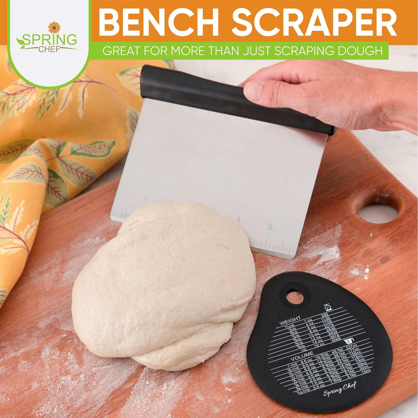 Spring Chef - Bench Scraper, Stainless Steel Scraper, Pastry Scraper, Pizza and Dough Cutter, With Bonus Bowl Scraper, Black - CookCave