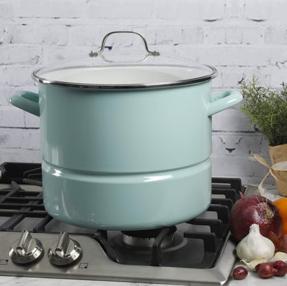 Kenmore Broadway Steamer Stock Pot with Insert and Lid, 16-Quart, Glacier Blue - CookCave