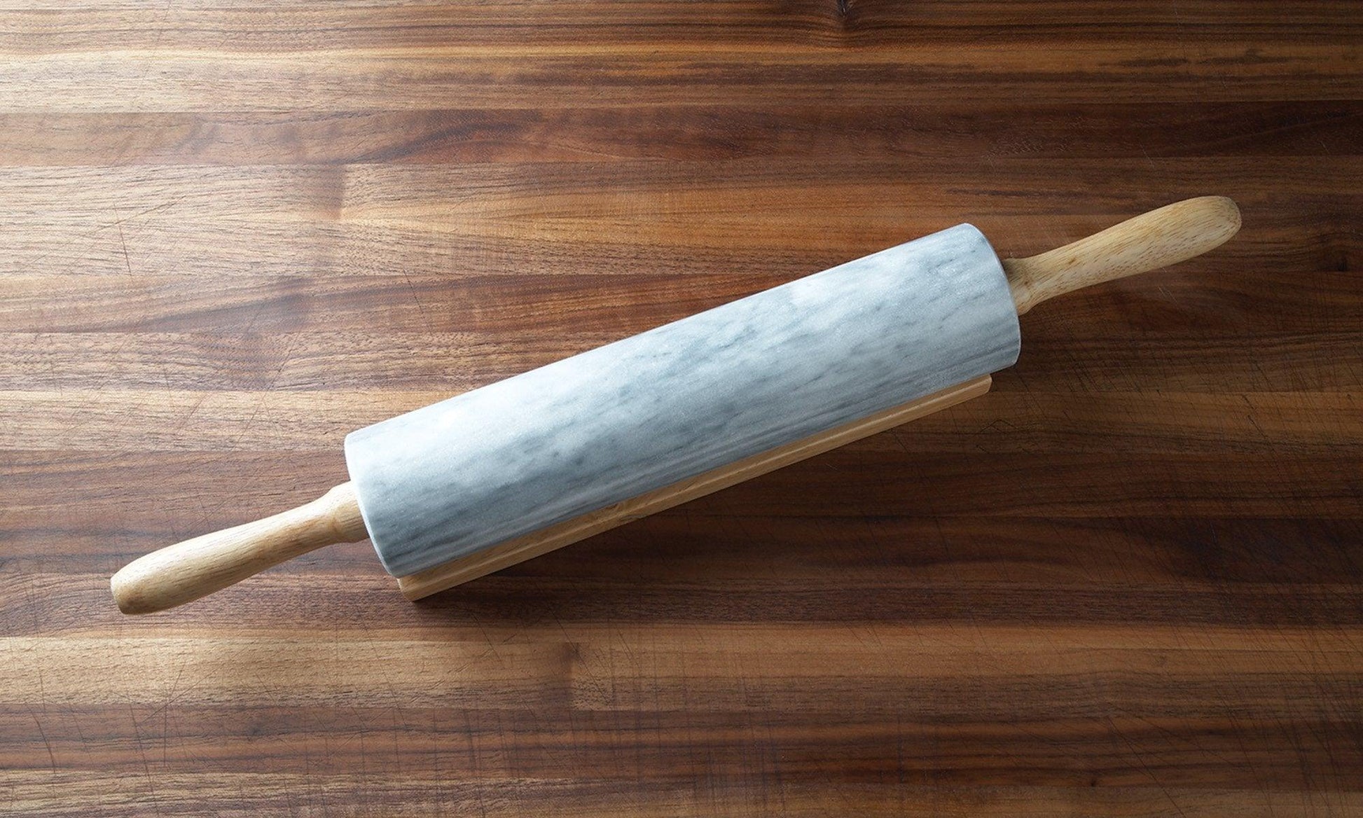 Fox Run Polished Marble Rolling Pin with Wooden Cradle, 10-Inch Barrel, White - CookCave