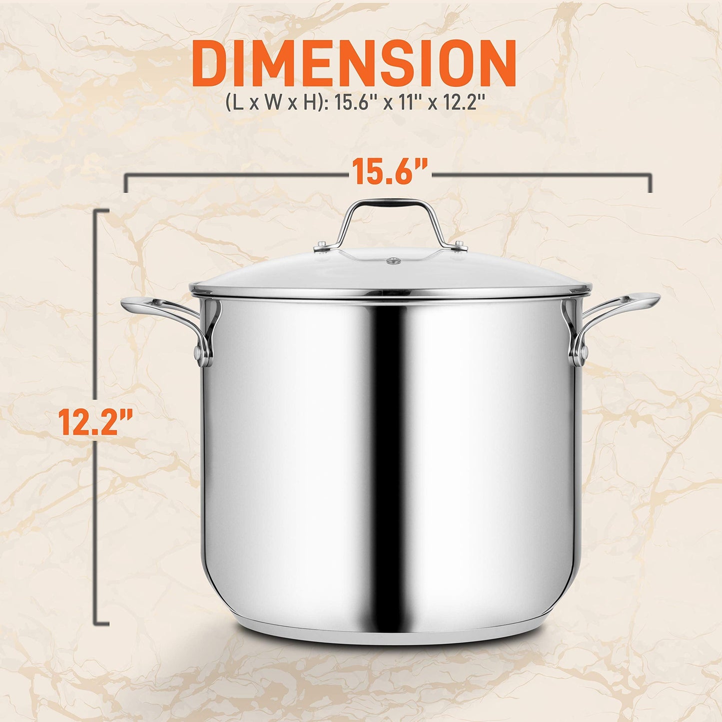 NutriChef Stainless Steel Stock Pot-18/8 Food Grade Heavy Duty Induction-Large, Stew, Simmering, Soup See Through Lid, Dishwasher Safe NCSP16, 15 Quart Pot - CookCave