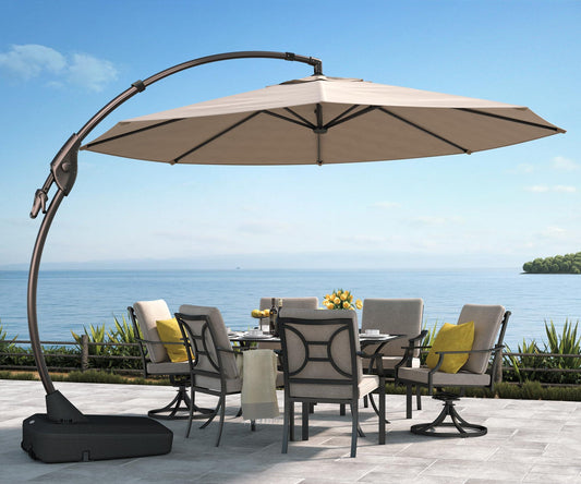 Grand patio Deluxe NAPOLI Patio Umbrella, Curvy Aluminum Cantilever Umbrella with Base, Round Large Offset Umbrellas for Garden Deck Pool (Champagne, 11 FT) - CookCave