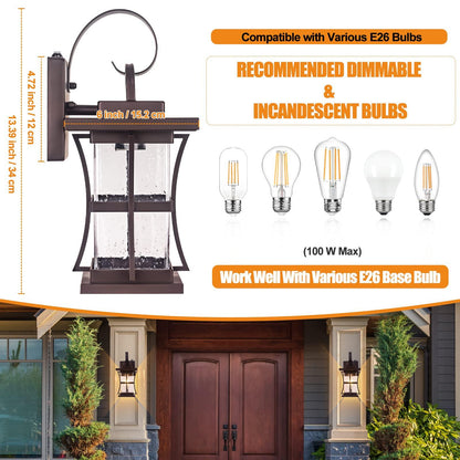 2-Pack Dusk to Dawn Outdoor Lighting - Oil Rubbed Bronze Exterior Porch Light Fixtures Wall Mount, 100% Anti-Rust Brown Outside Wall Sconce, Waterproof Dusk to Dawn Wall Lights for House Garage - CookCave