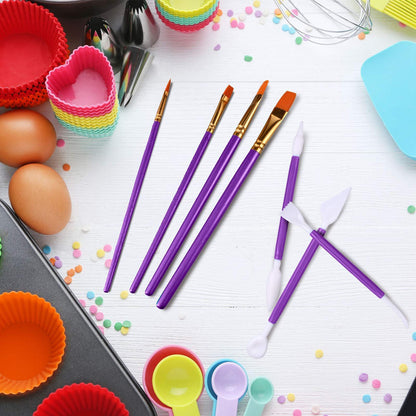 24 Pieces Cookie Decorating Tool Set Fondant Cake Decorating Tool Set Include Decoration Brushes Sugar Stir Needle Fondant Modeling Tool Elbow and Straight Tweezer for Cookie Cake Decoration (Purple) - CookCave