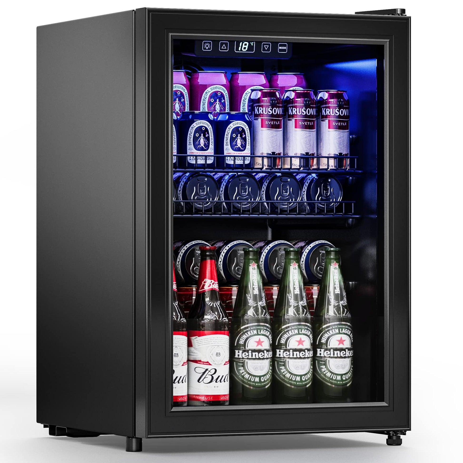 Manastin Beverage Refrigerator Cooler-100 Cans Freestanding Mini Fridge Cooler with Glass Door, Adjustable Shelves & Digital Temperature Display for Soda, Beer or Wine, 2.47 Cu.Ft - CookCave