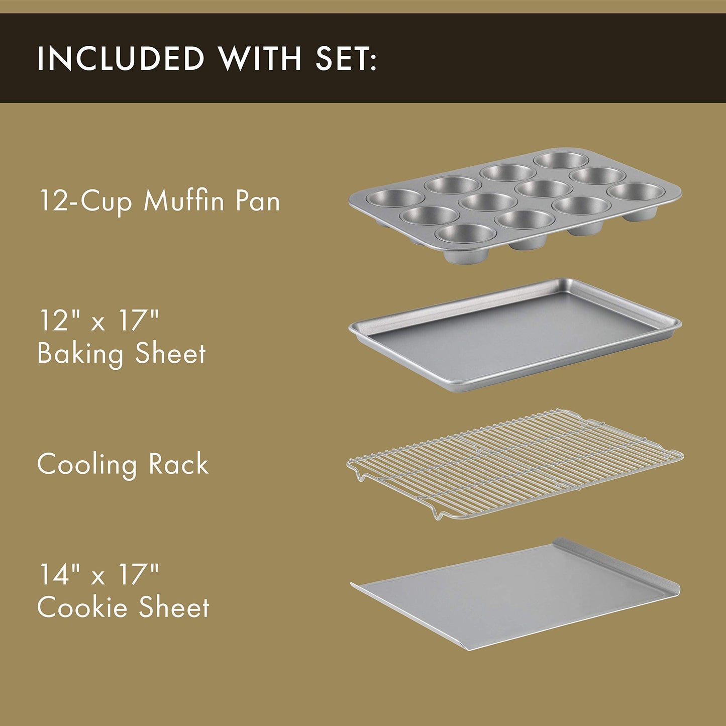 Calphalon Nonstick Bakeware Set, 10-Piece Set Includes Baking Sheet, Cookie Sheet, Cake Pans, Muffin Pan, and More, Dishwasher Safe, Silver - CookCave