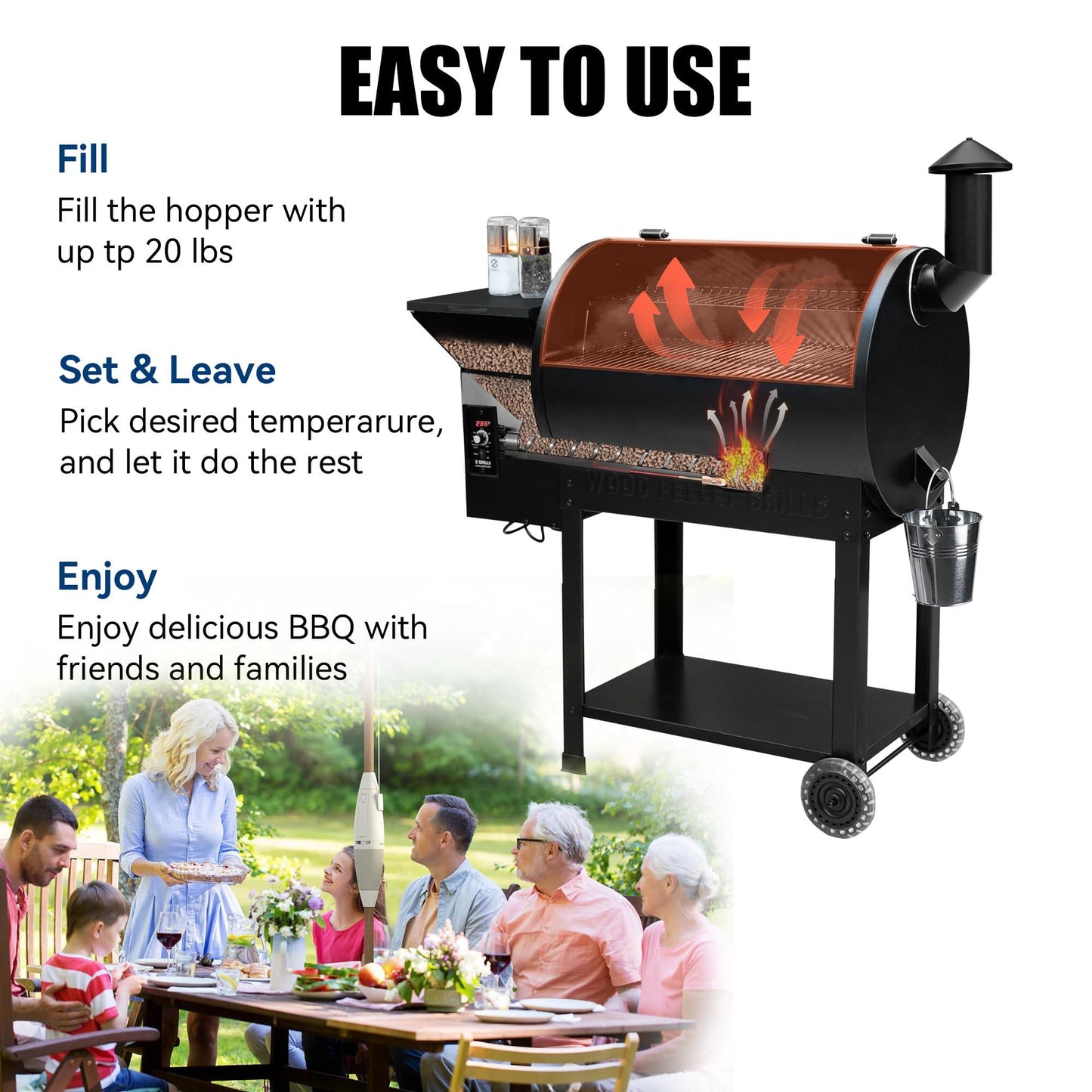 Z GRILLS Pellet Smoker Grill with PID Control, Rain Cover, 700 sq. in Cooking Area for Outdoor BBQ, ZPG-7002B - CookCave