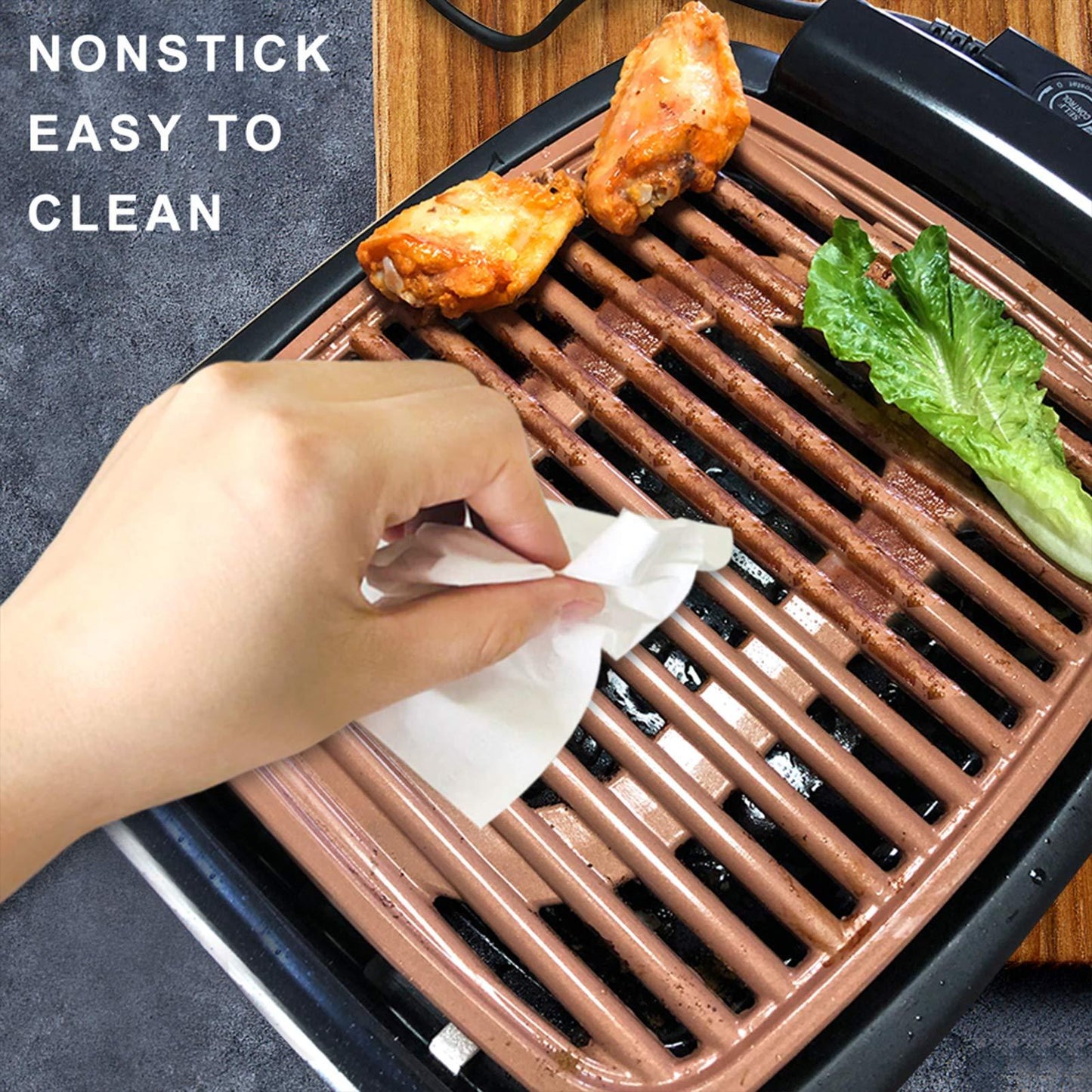 Nonstick Electric Indoor Smokeless Grill - Portable BBQ Grills with Recipes, Fast Heating, Adjustable Thermostat, Easy to Clean, 21" X 11" Tabletop Square Grill with Oil Drip Pan, Black - CookCave