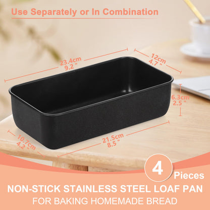 Herogo Non-Stick Loaf Pan Set of 4, Stainless Steel Rectangle Bread Loaf Pans for Baking Bread Meatloaf Brownie Lasagna, 9 x 5 Inch Black Meatloaf Baking Pan for Homemade Bread, Oven Safe - CookCave