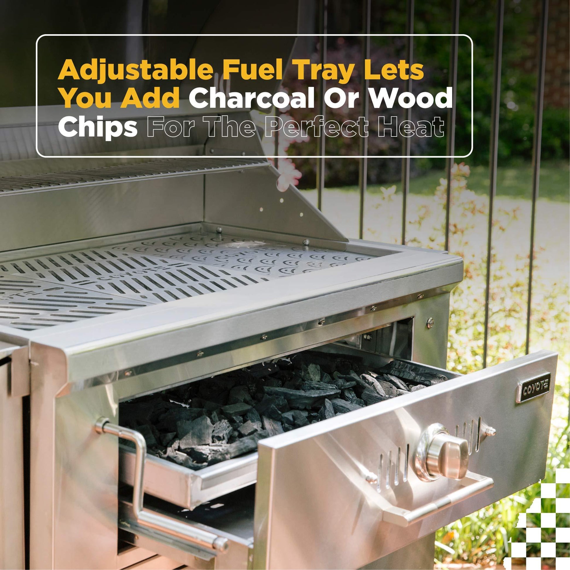 Coyote 36-Inch Built-in Charcoal Grill - C1CH36, Stainless Steel, 875 sq. in. Cooking Area - CookCave