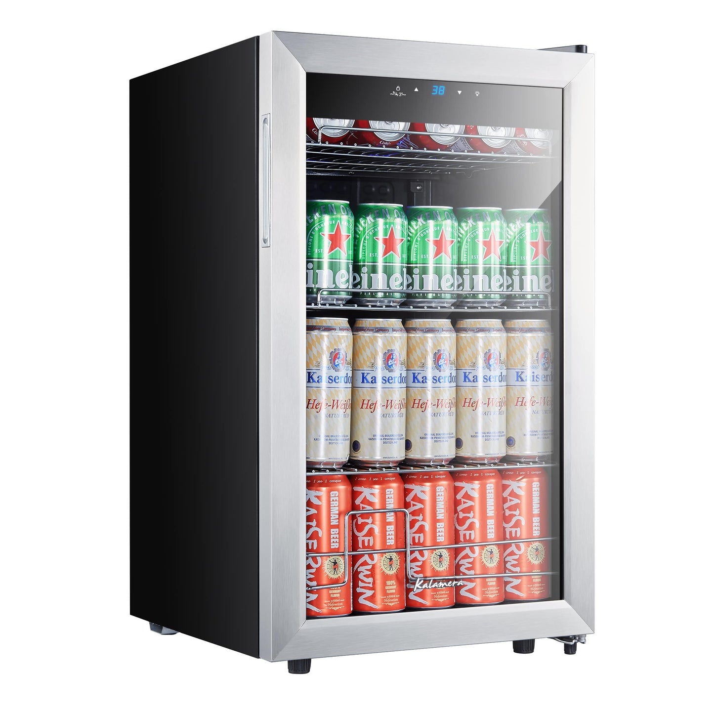 Kalamera Mini Beverage Refrigerator Freestanding- 102 Cans Capacity Beverage Cooler- for Soda, Water, Beer or Wine - For Kitchen or Bar with Whit Interior Light - CookCave