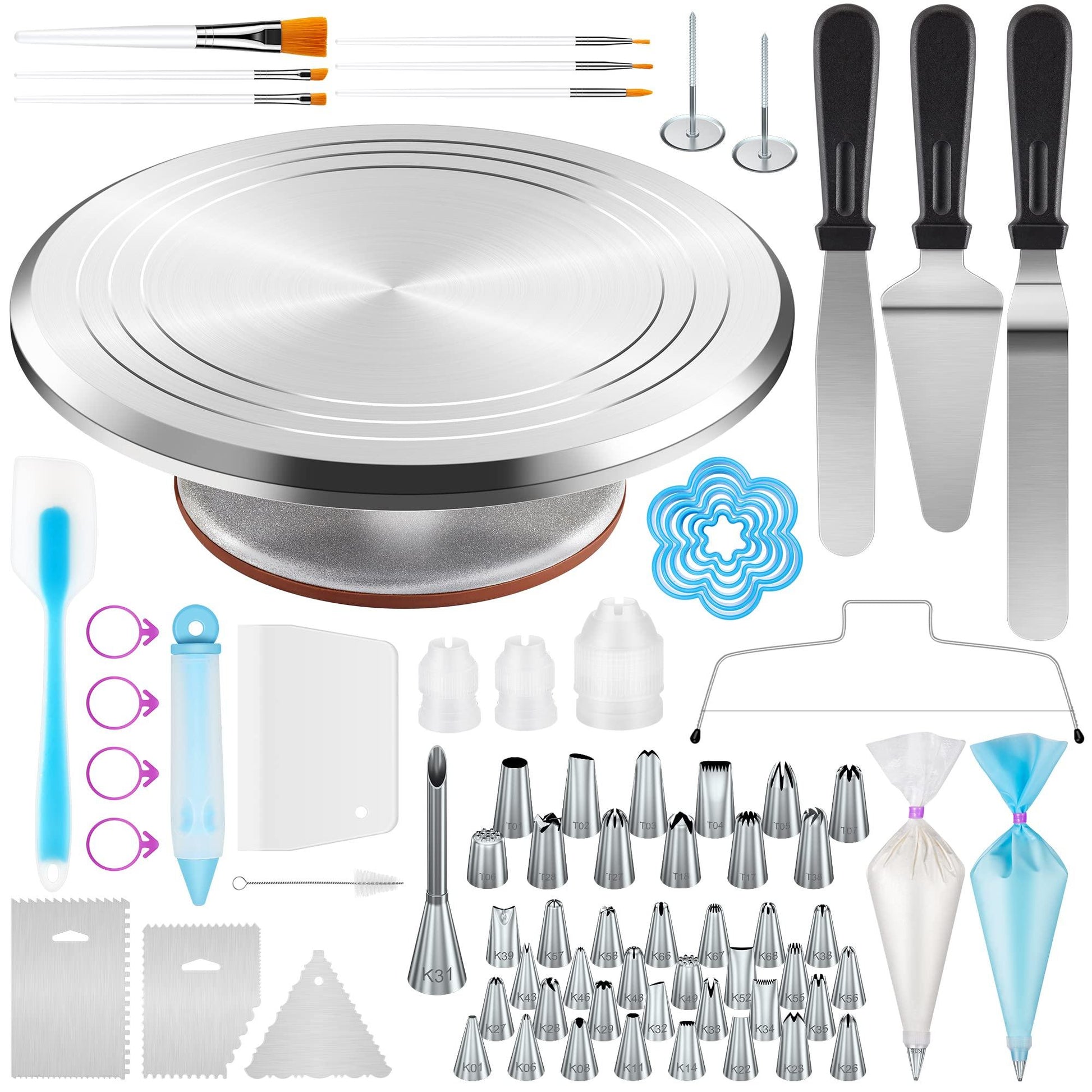 Kootek 177 Pcs Cake Decorating Kits Supplies - Aluminium Alloy Revolving Cake Turntable, Numbered Cake Decorating Tips and Frosting Tools for Baking Cupcake Cookie Muffin Kitchen Utensils - CookCave