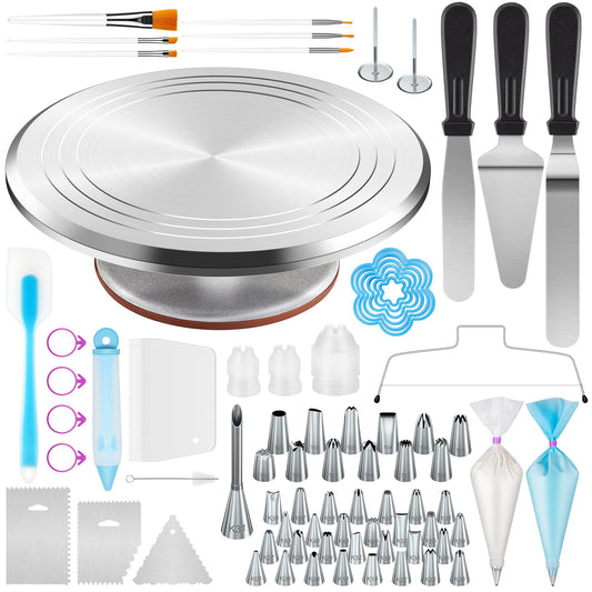 Kootek 177 Pcs Cake Decorating Kits Supplies - Aluminium Alloy Revolving Cake Turntable, Numbered Cake Decorating Tips and Frosting Tools for Baking Cupcake Cookie Muffin Kitchen Utensils - CookCave
