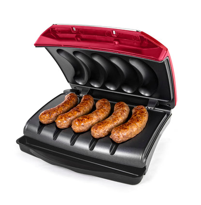 Nostalgia Game Day Sausage and Brat 5 Link Electric Grill with Oil Drip Tray, Carry Handle, and Cord Storage, Cooks Beef, Turkey, Chicken, Veggie Sausages, or Hot Dogs - CookCave