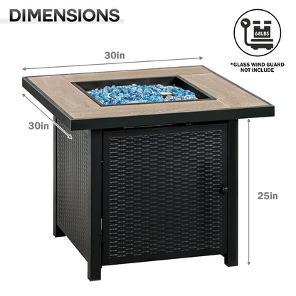 BALI OUTDOORS Propane Gas Fire Pit Table, 30 inch 50,000 BTU Square Gas Firepits with Fire Glass for Outside - CookCave