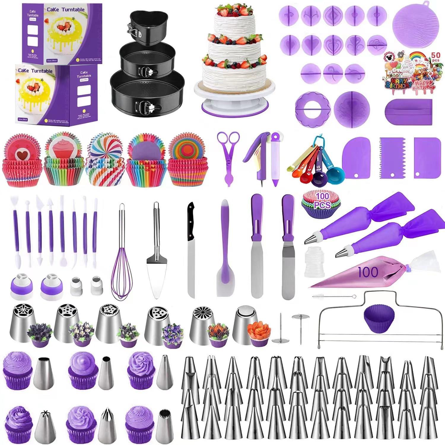 Cake Decorating Supplies 471pcs, Baking Tools Set for Cakes，Cake Turntable, Piping Icing Tips for Beginners or Professional - CookCave