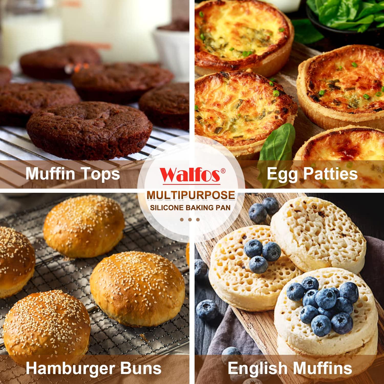 Walfos Silicone Muffin Top Pans for Baking 4inch Jumbo Size, Perfect Results Premium Non-Stick Bakeware Egg Baking Pan, Great for Eggs, Hamburger Bun, Muffin Top and More, Food Grade & BPA Free, 2pcs - CookCave