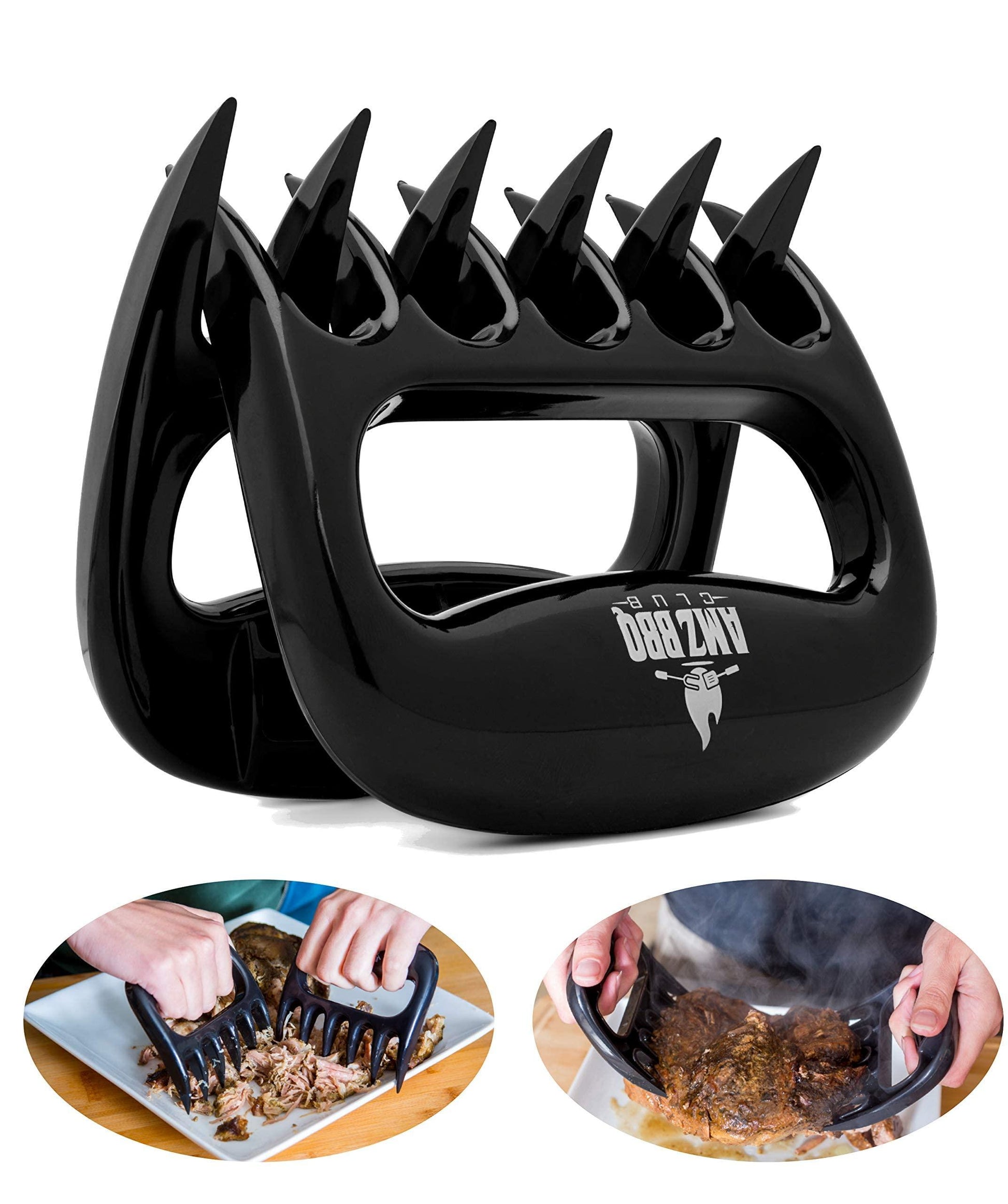 AMZ BBQ CLUB - Meat Claws Bbq Grill Accessories Set - 2 Silicone Gloves, Claws For Pulled Pork, BBQ Thermometer - Perfect Smoker Accessories Grilling Tools Gift Set For (Orange Glove-Thermometer-Claw) - CookCave