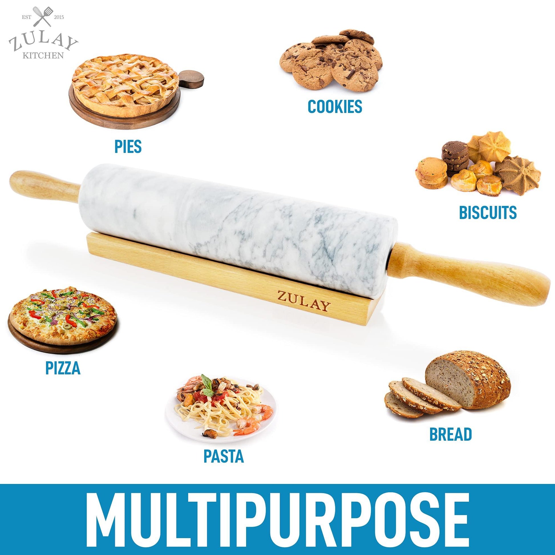 Zulay Kitchen 17-Inch Marble Rolling Pin With Stand - Polished Marble Rolling Pins For Baking - Long Rolling Pin Marble With Beechwood Handle - Non-stick Roller Pin For Baking Pastries, Bread & Pizza - CookCave