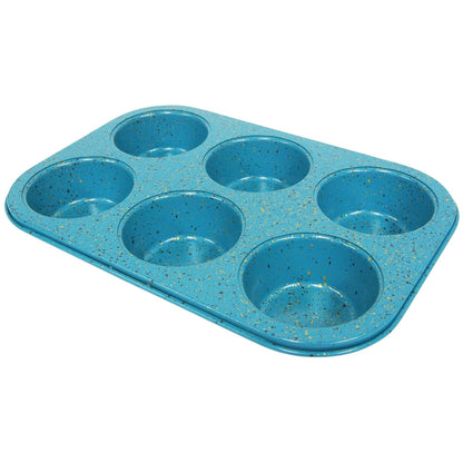 casaWare Toaster Oven 6 Cup Muffin Pan NonStick Ceramic Coated (Blue Granite) - CookCave