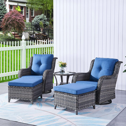 HUMMUH 5 Piece Outdoor Patio Furniture Set Wicker Conversation Bistro Set Swivel Rocking Chairs with Side Table and Ottomans for Backyard, Porch, Balcony - CookCave