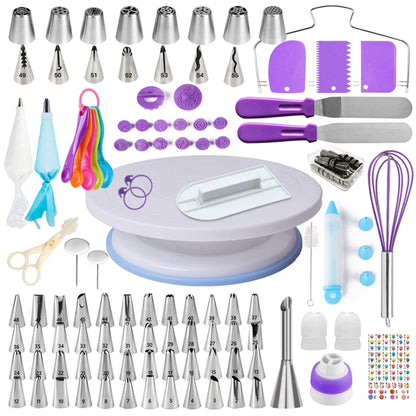 Cake Decorating Supplies Kit for Beginners, Set of 138, Baking Pastry Tools, 1 Turntable stand-55 Numbered Icing Tips with Pattern Chart, Angled Spatula, 8 Russian Piping nozzles-Baking Tools - CookCave