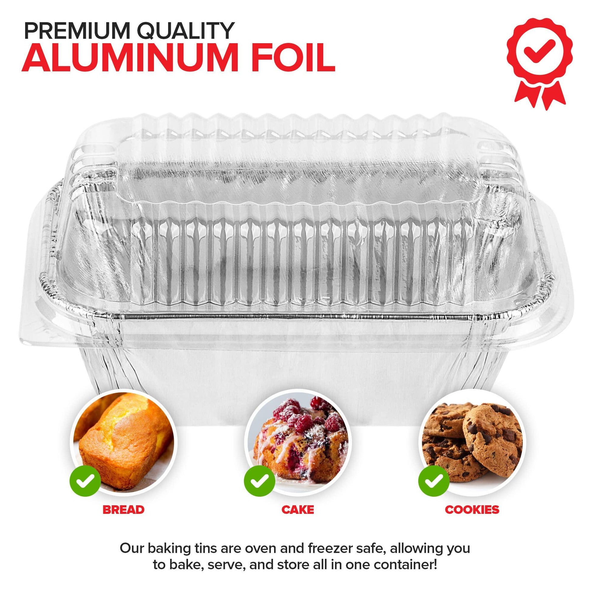 Stock Your Home Disposable Aluminum Mini Loaf Pans with Lids, 1 lb (50 Pack) New & Improved Plastic Dome Lid Foil Baking Tins, Tin Pans for Cake, Bread, Holiday Baked Goods Packaging - CookCave