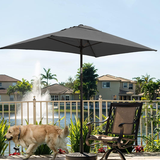 AMMSUN 6.5 x 4.5ft Rectangular Patio Umbrella Outdoor Table Umbrella Steel Pole and Fiberglass Ribs, Grey - CookCave