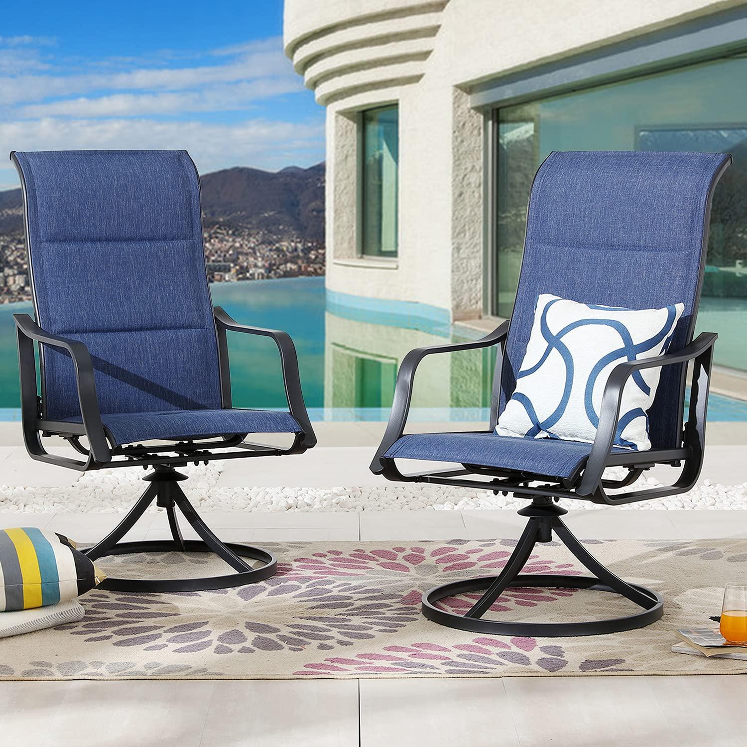 Top Space Patio Dining Chairs 2 Pieces Outdoor Metal Swivel Rocker Chair with Textilene Fabric Galvanized Steel Frame Blue Large - CookCave