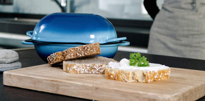 LoafNest: Incredibly Easy Artisan Bread Kit. Cast Iron Dutch Oven [Blue Gradient] and Perforated Non-Stick Silicone Liner. - CookCave