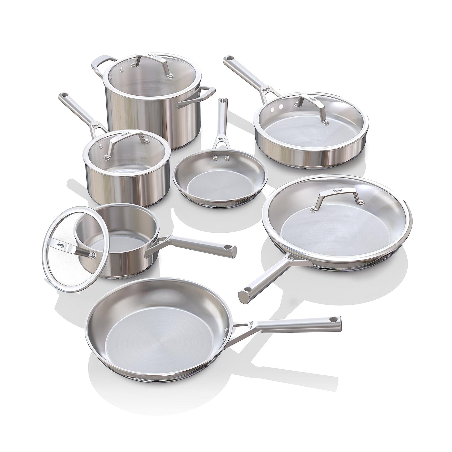 Ninja EverClad Stainless Steel Cookware 12 Piece Pots & Pans Set, All Stovetops & Induction, Oven Safe to 600°F, PFAS Free, Tri-Ply Commercial-Grade, C99012 - CookCave