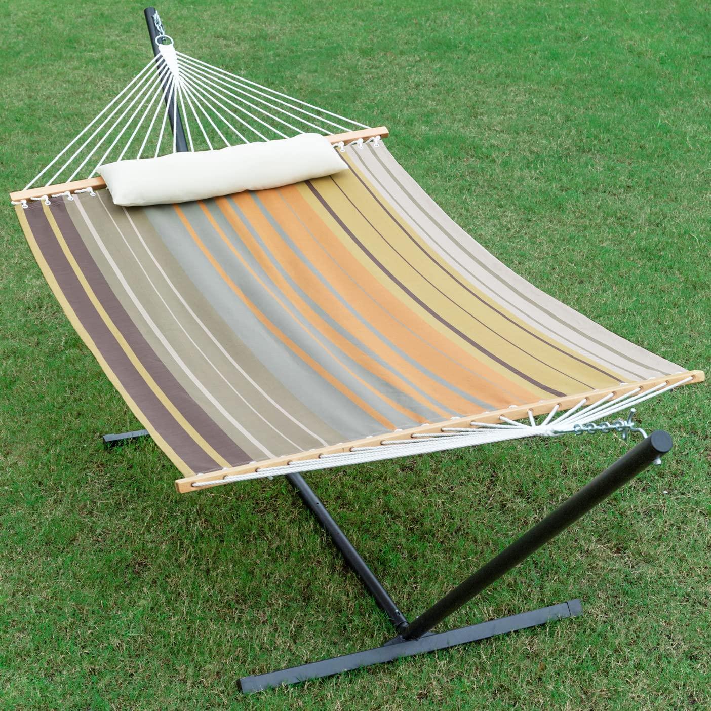 Gafete 55'' Hammock with Stand Included, Waterproof Textilene 2 People Hammocks, 12ft Heavy Duty Steel Stand, for Backyard Patio Outdoor, Max 475lbs Capacity, Quick Dry (Coffee) - CookCave