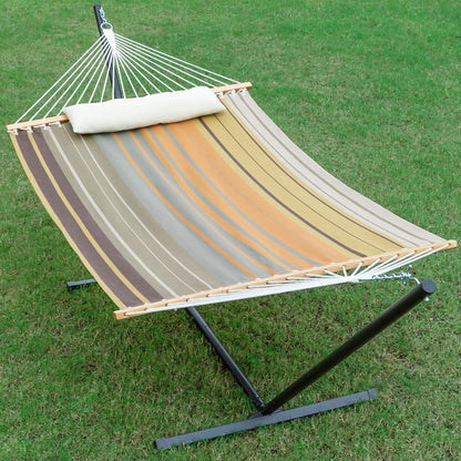 Gafete 55'' Hammock with Stand Included, Waterproof Textilene 2 People Hammocks, 12ft Heavy Duty Steel Stand, for Backyard Patio Outdoor, Max 475lbs Capacity, Quick Dry (Coffee) - CookCave