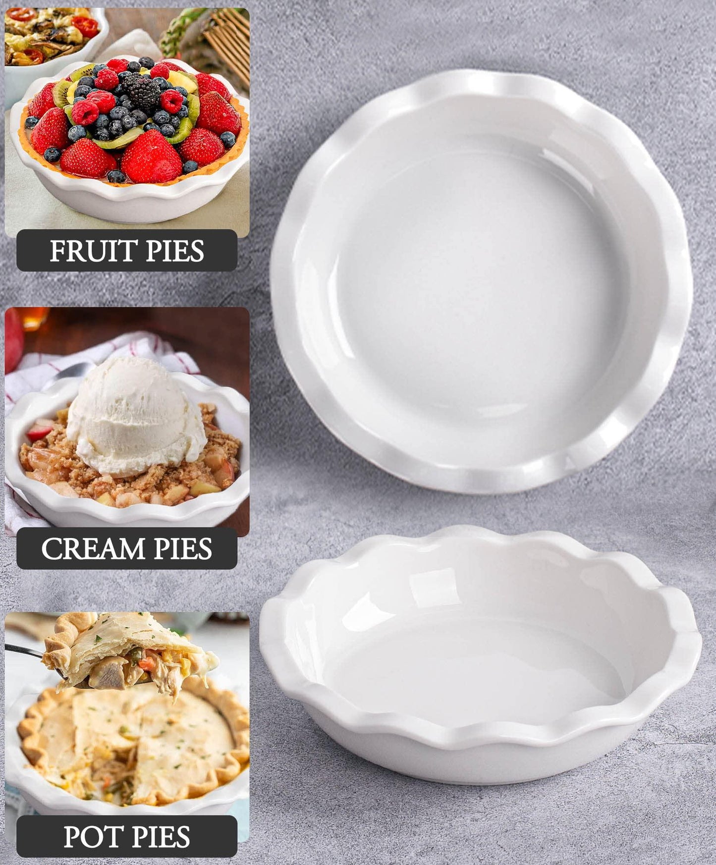 Taeochiy Ceramic Mini Pie Pans, 6.5 Inch Individual Small Pie Pans, 12 Oz Pie Dish Ramekins for Baking Chicken Pot Pie, Quiches, Fruit Pies, Set of 6, White - CookCave