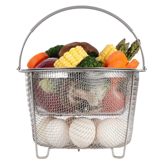 AOZITA Steamer Basket for Instant Pot Accessories 6 qt or 8 quart - 2 Tier Stackable 18/8 Stainless Steel Mesh - Silicone Handle - Vegetable Steamer Insert, Egg Basket, Pasta Strainer,Silver - CookCave