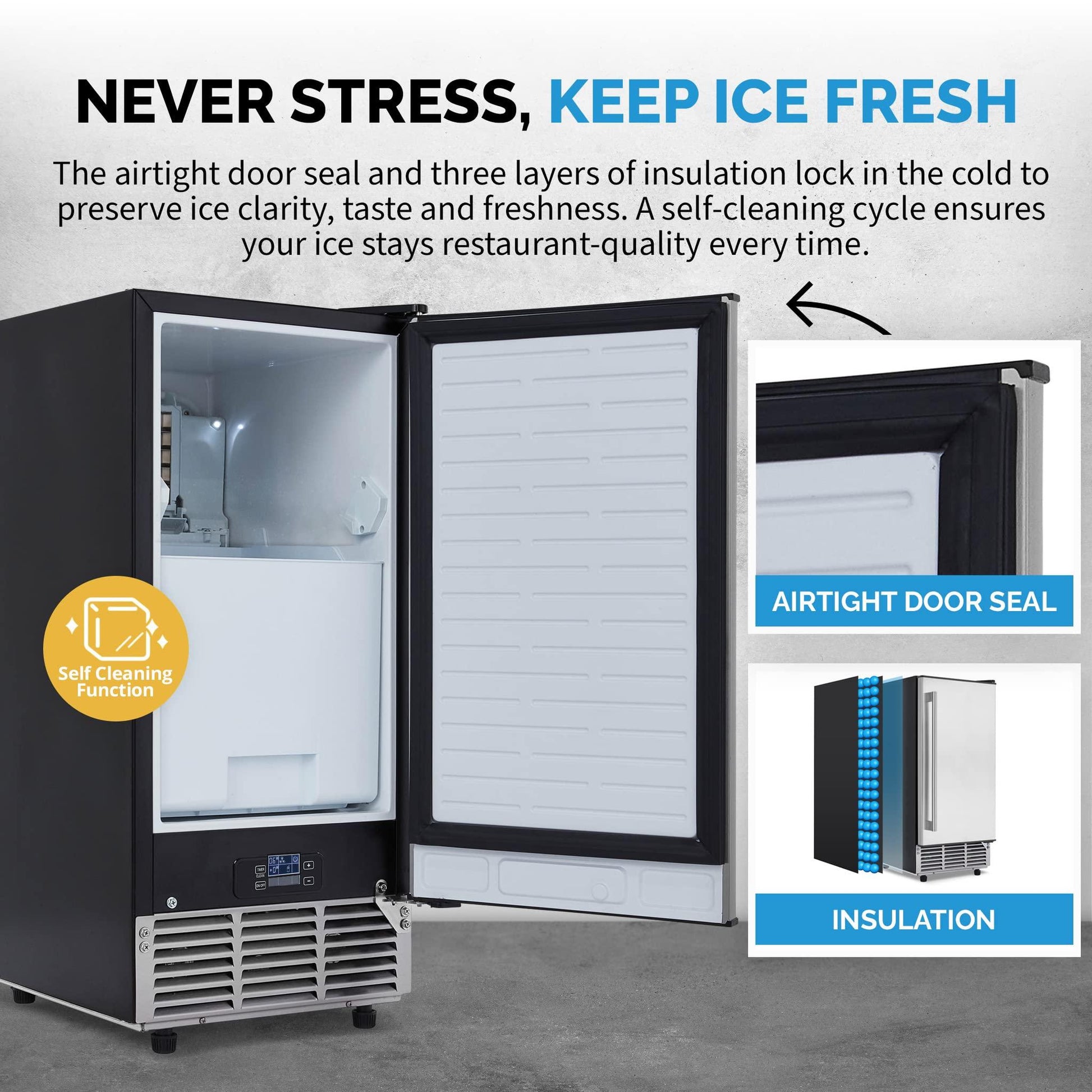 80 lbs. of Ice a Day, 15" Undercounter Clear Ice Cube Maker Machine, Stainless Steel - CookCave