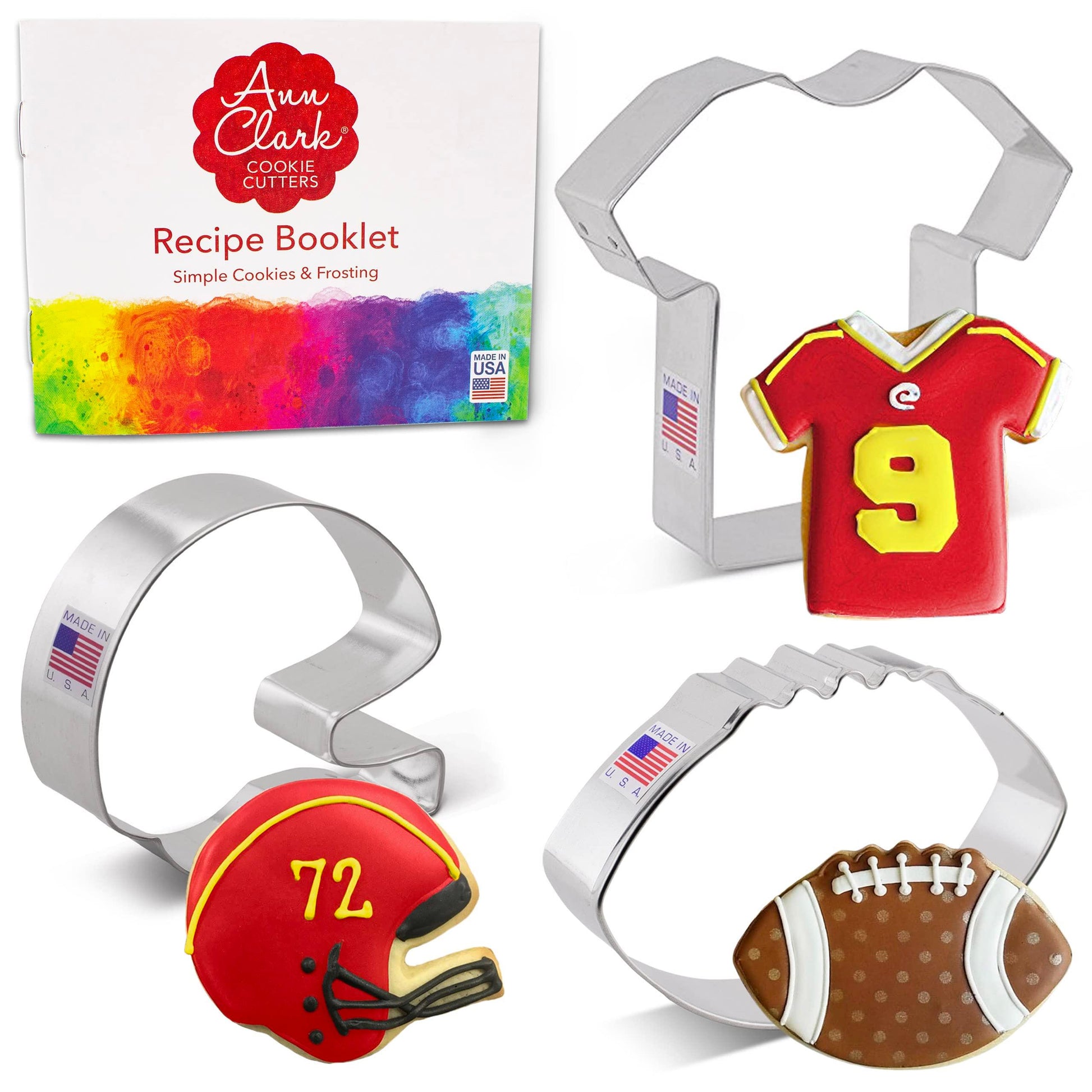 Football Cookie Cutters 3-Pc Set Made in the USA by Ann Clark, Football, Helmet, Jersey - CookCave