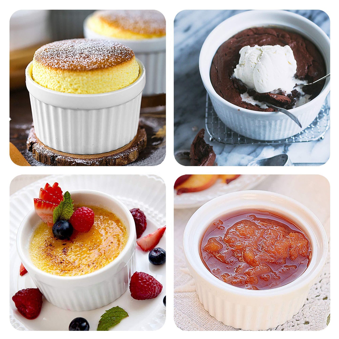 Ramekins 6 oz, Set of 8, Creme Brulee Ramekins, Souffle Dishes, Oven Safe Porcelain Ramiken Bowls For Custard, Lava Cakes, Pudding, Flan, Mini Desserts, Jam and Ice Cream, Ramekins For Baking - CookCave