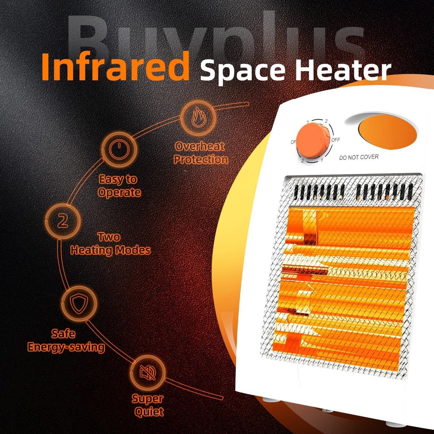 Buyplus Outdoor Heater - Infrared Space Heater with 2 Heat Settings, Overheat & Tip-Over Protection, Quartz Heater 3S Fast Heating, Garage Heater for Office, Bedroom, Home, Indoor Outdoor - CookCave