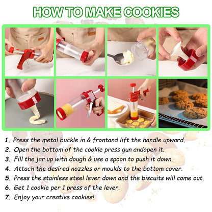 Suuker Cookie Press, Cookie Press Gun for Baking with 16 Spritz Cookie Press Stencil Discs and and 6 Icing Tips, Cookie Gun, Cookie Maker for Biscuit Maker and Decoration - CookCave