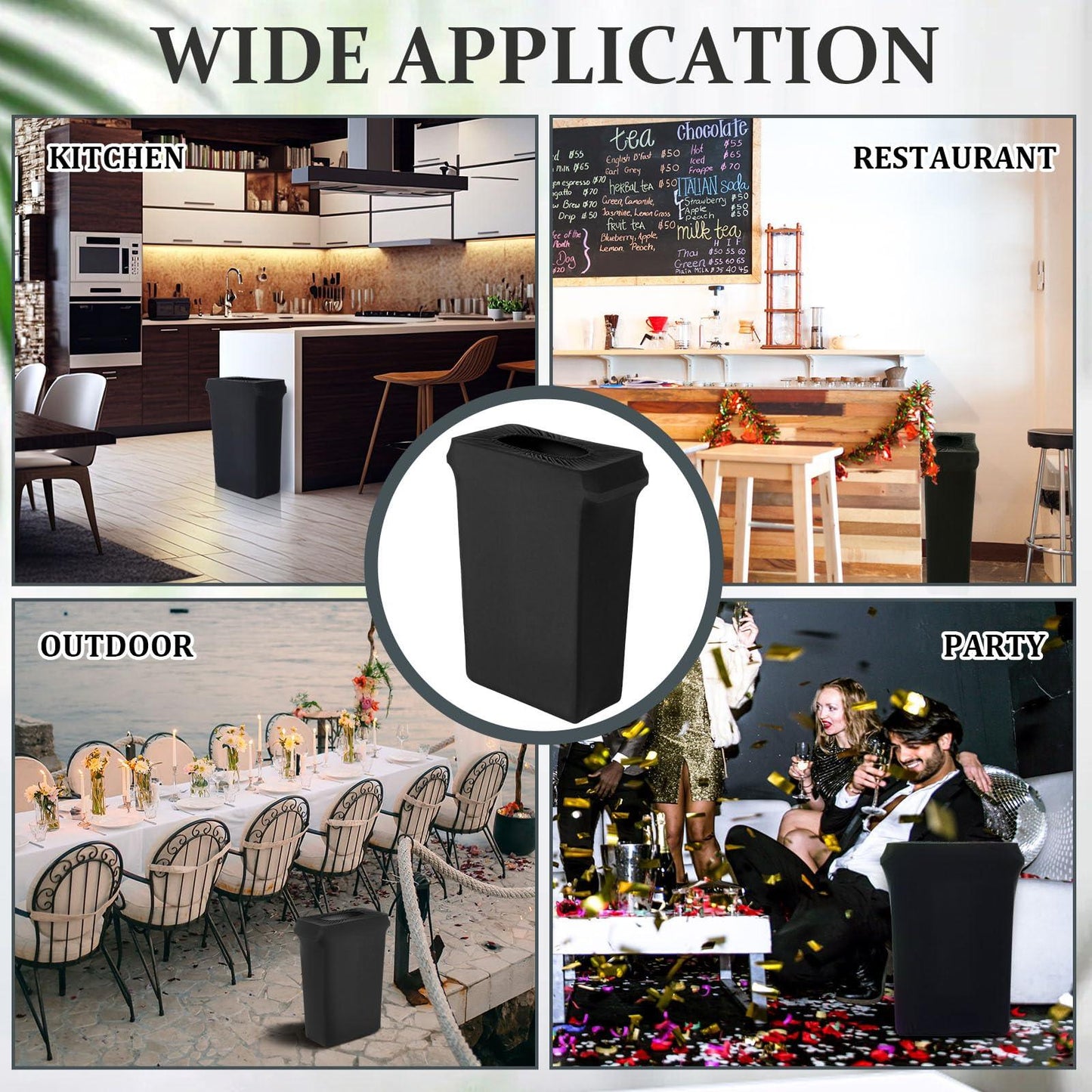 Windyun 2 Pcs 23 Gallon Black Spandex Stretchable Trash Can Cover Wedding Party Fundraiser Decorations for Home Garden (Not Include Trash Can) - CookCave