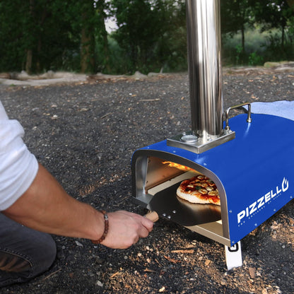 PIZZELLO Portable Pellet Pizza Oven Outdoor Wood Fired Pizza Ovens Included Pizza Stone, Pizza Peel, Fold-up Legs, Cover, Pizzello Forte (Blue) - CookCave