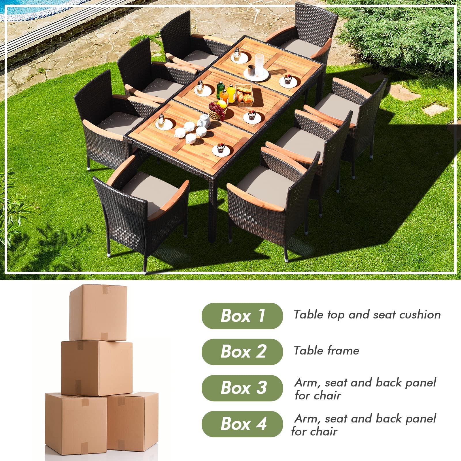 Toolsempire Patio Dining Set Outdoor Dining Set, 9 Pieces Wicker Patio Furniture Set with Acacia Wood Table and Chairs, Garden Dining Table Set for Backyard, Poolside, Desk, Christmas(Brown) - CookCave