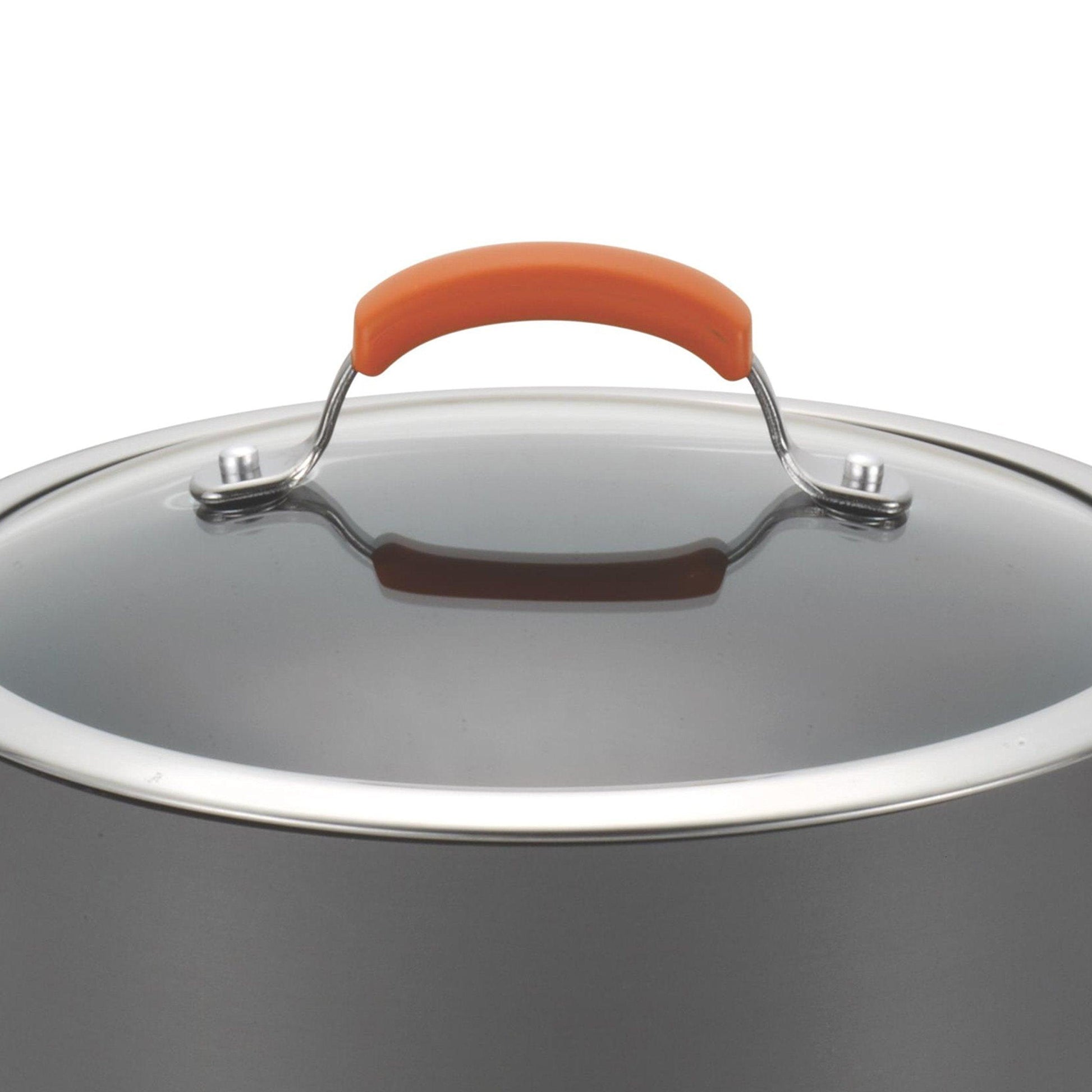 Rachael Ray Brights Hard Anodized Nonstick Sauce Pan/Saucepan with Lid, 3 Quart, Gray with orange handles - CookCave