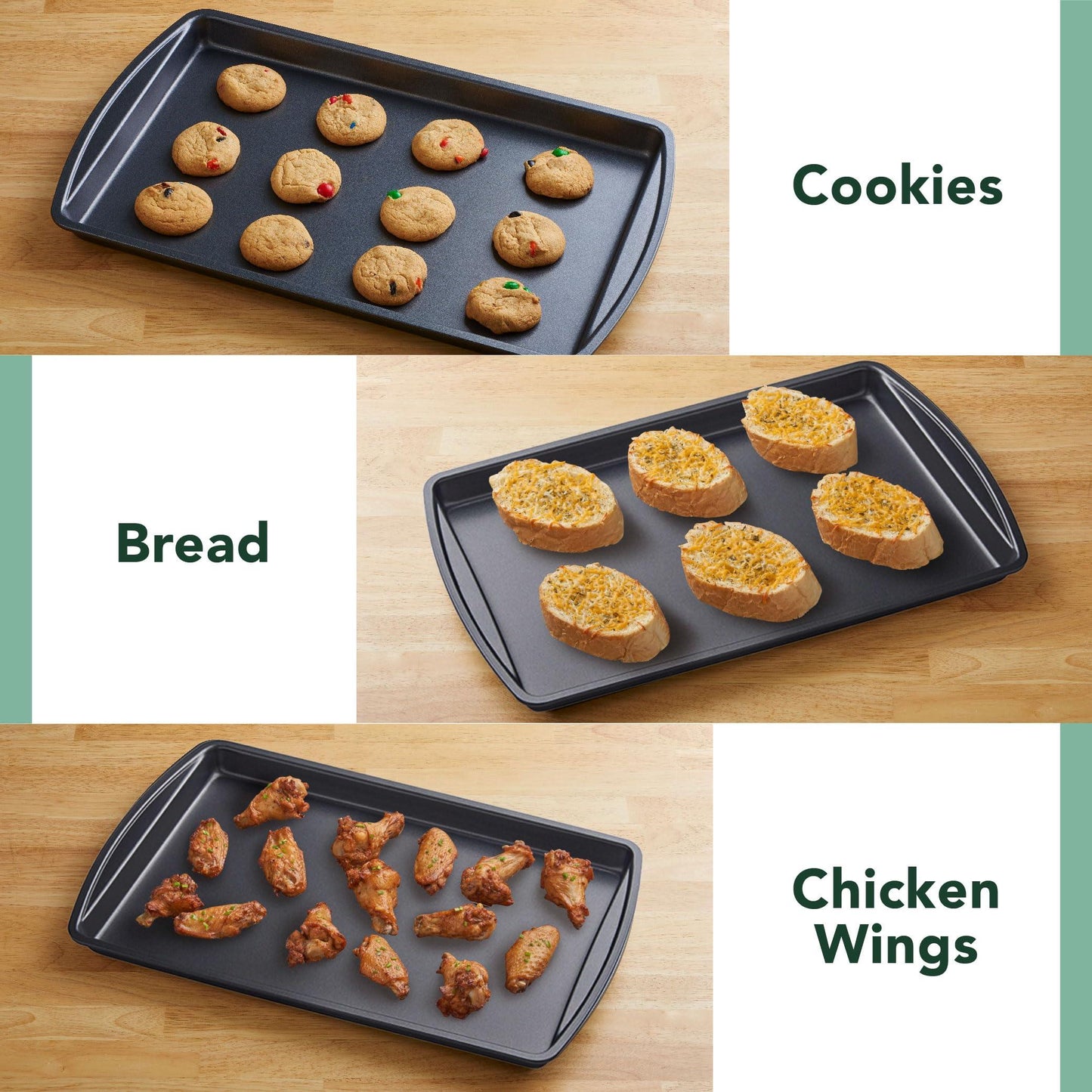 Nifty Cookie & Baking Sheets (Set of 3) – Non-Stick Coated Steel, Dishwasher Safe, Oven Safe up to 450 Degrees, includes Large/Med/Small Pans - CookCave